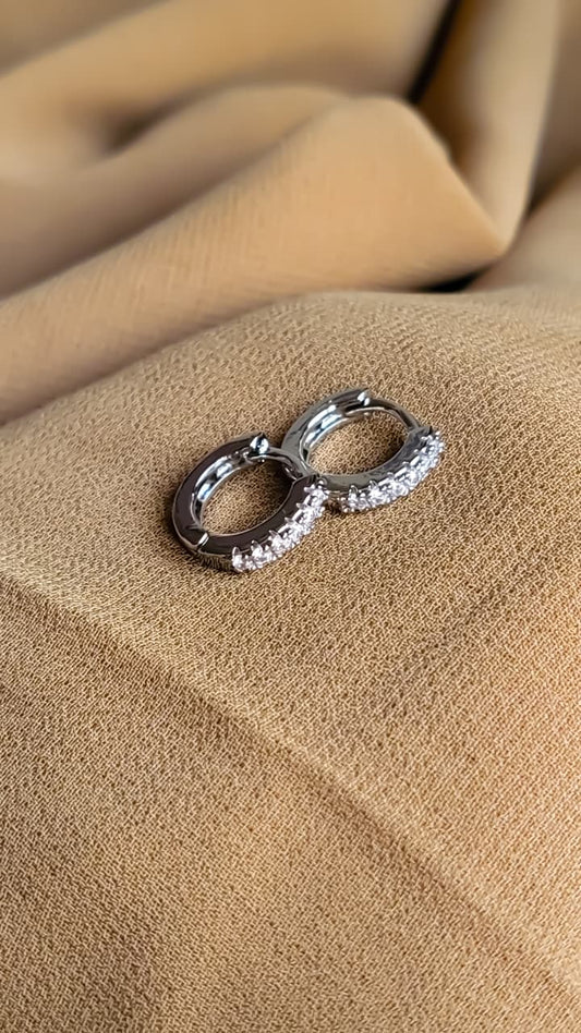 Silver-toned, cubic zircon hoop earrings