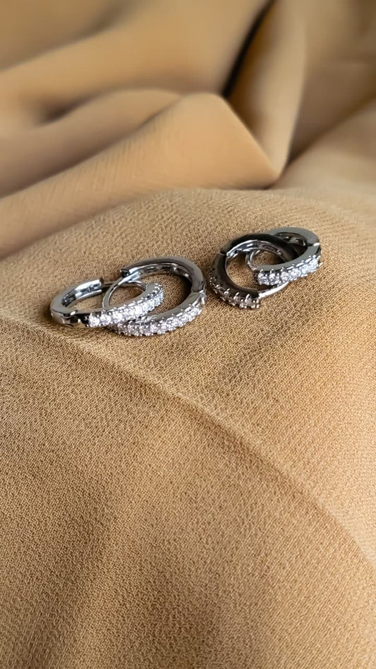 Silver-toned, cubic zircon hoop earrings